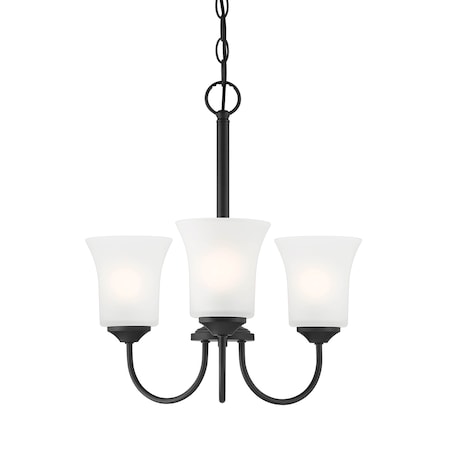 Designers Fountain Bronson 3 Light Classic Matte Black with Frosted Glass Shades Chandelier For Dining Rooms D278M-3CH-MB